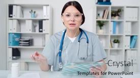  Presentation with medical desk - Colorful presentation theme enhanced with serious-young-female-doctor backdrop and a light blue colored foreground
