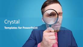  Presentation with detective magnifying glass - Slide set consisting of serious-young-male-detective-holding background and a teal colored foreground