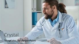  Presentation with patients - Slide set consisting of serious-young-male-general-practitioner background and a light blue colored foreground