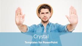  Presentation with blue - Beautiful PPT theme featuring serious-young-man-in-blue backdrop and a light blue colored foreground