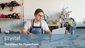  Presentation with glasses - PPT theme consisting of serious-young-man-in-glasses background and a seafoam green colored foreground