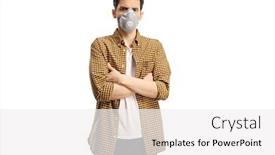  Presentation with viruses - Presentation theme having serious-young-man-wearing background and a white colored foreground