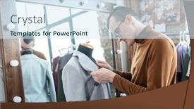  Presentation with mannequin - Cool new theme with serious-young-tailor-in-eyeglasses backdrop and a sky blue colored foreground