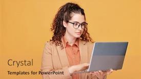  Presentation with eyeglasses - Presentation consisting of serious-young-teacher-or-student background and a coral colored foreground