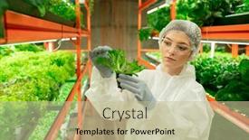 Presentation with vertical farm - Slide set featuring serious-young-woman-in-cap background and a mint green colored foreground