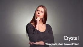  Presentation with dark grey - Audience pleasing slides consisting of serious young woman pondering backdrop and a dark gray colored foreground