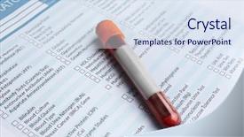  Presentation with blood test - PPT theme enhanced with form to fill in with results of blood test in glass tube background and a sky blue colored foreground