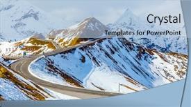  Presentation with mountain - Colorful PPT theme enhanced with serpentine alpine panoramic mountain road backdrop and a light blue colored foreground