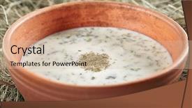  Presentation with kefir - Beautiful PPT theme featuring serum - beautiful serving vintage ceramic bowl backdrop and a soft green colored foreground