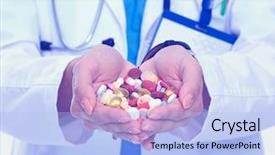  Presentation with serum - Audience pleasing slides consisting of serum - doctor holding heap of drugs backdrop and a light blue colored foreground