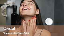  Presentation with coconut oil hair care - Amazing presentation theme having serum - photo of satisfied woman backdrop and a coral colored foreground