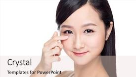  Presentation with eye - Beautiful PPT layouts featuring serum - smiling beautiful young woman face backdrop and a lemonade colored foreground