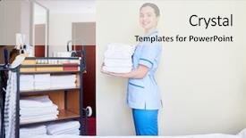  Presentation with servant - PPT layouts featuring servant - concierge with clean towels standing background and a sky blue colored foreground