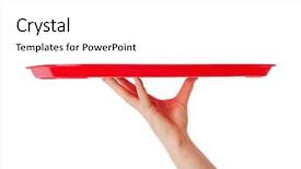  Presentation with background - Presentation theme with servant - hand with tray isolated background and a white colored foreground