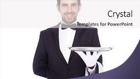  Presentation with silver tsunami geriatrics - Beautiful PPT theme featuring servant - handsome waiter holding an empty backdrop and a white colored foreground