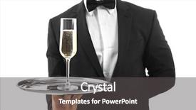  Presentation with champagne - Colorful theme enhanced with servant - male waiter holding tray backdrop and a dark gray colored foreground