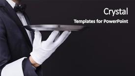  Presentation with servant - Beautiful presentation design featuring servant - waiter holding an empty silver backdrop and a dark gray colored foreground