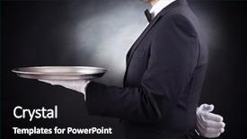 Presentation with servant - Slide set featuring servant - waiter holding empty silver tray background and a black colored foreground