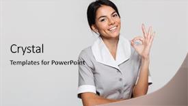  Presentation with servant - Slides enhanced with servant - young attractive maid in uniform background and a light gray colored foreground