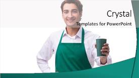  Presentation with white fragility - Cool new presentation theme with servant - young barista isolated on white backdrop and a white colored foreground