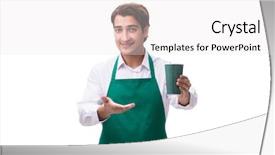  Presentation with servant - Beautiful theme featuring servant - young barista isolated on white backdrop and a white colored foreground