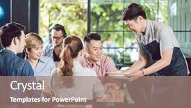  Presentation with customers - Presentation theme enhanced with serve - happy male waiter serving food background and a coral colored foreground