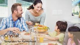  Presentation with children and food - Audience pleasing slides consisting of serve - smiling mother serving food backdrop and a lemonade colored foreground