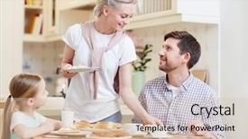  Presentation with role play woman and man - Presentation design consisting of serve - young woman with plate looking background and a lemonade colored foreground