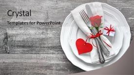 Presentation with table setting - Beautiful slide set featuring serve heart - valentines day table place setting backdrop and a light gray colored foreground