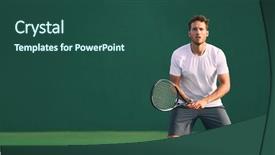 Presentation with tennis - PPT theme with serve on panoramic green background and a ocean colored foreground