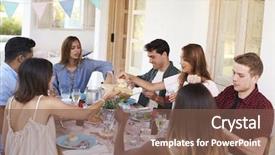  Presentation with dinner party - Slide deck having serve others - adult friends serving each other background and a  colored foreground
