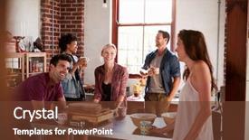  Presentation with coffee - Colorful PPT theme enhanced with serve others - five friends laughing over coffee backdrop and a tawny brown colored foreground