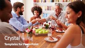  Presentation with dinner party - Audience pleasing slide deck consisting of serve others - friends sitting at a table backdrop and a red colored foreground