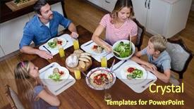  Presentation with family talking - Beautiful PPT theme featuring serve others - happy family talking to each backdrop and a tawny brown colored foreground