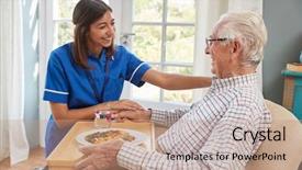  Presentation with dinner - PPT theme having serve others - nurse serving dinner background and a coral colored foreground