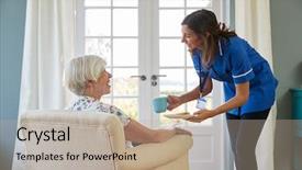  Presentation with tea - Theme with serve others - nurse serving tea and biscuits background and a mint green colored foreground