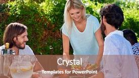  Presentation with woman gathering - Presentation design having serve others - young woman serving salad background and a coral colored foreground