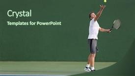  Presentation with exercise sport - Slide deck enhanced with serve player man serving ball background and a tawny brown colored foreground