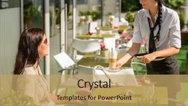  Presentation with waitress - Cool new PPT theme with information concept sign data mining on building background 3d render backdrop and a light blue colored foreground