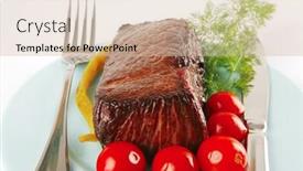  Presentation with meat beef - Amazing PPT layouts having served beef meat chunk and tomatoes on blue backdrop and a soft green colored foreground