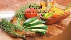  Presentation with fresh fruits vegetables heart - PPT theme enhanced with served for salad on wood background and a  colored foreground