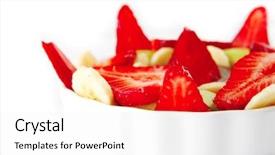  Presentation with strawberries - Cool new PPT layouts with served fresh strawberries and slices over white plate backdrop and a white colored foreground
