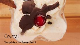  Presentation with chocolate ice cream - Colorful slide deck enhanced with chocolate on wooden table backdrop and a coral colored foreground