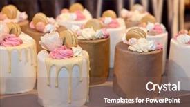  Presentation with thrift shop - Amazing PPT theme having served in a pastry shop backdrop and a violet colored foreground