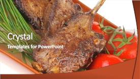  Presentation with main course - Amazing slide deck having served main course boned roasted ribs served with raw cherry tomatoes and fresh vegetables backdrop and a red colored foreground