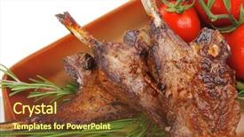  Presentation with main course - PPT theme consisting of served main course boned roasted ribs served with raw cherry tomatoes and fresh vegetables background and a tawny brown colored foreground