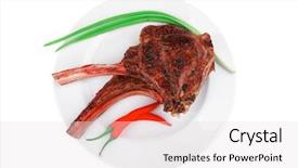  Presentation with main course - Amazing slide set having served main course grilled pork backdrop and a sky blue colored foreground