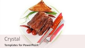  Presentation with eggplant - Theme consisting of served notched meat with eggplant on white background and a lemonade colored foreground