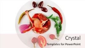  Presentation with veal - Presentation theme with served raw fresh veal ribs with vegetables background and a lemonade colored foreground