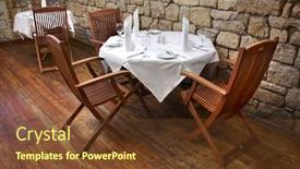  Presentation with customers - Presentation enhanced with served restaurant table ready for customers background and a tawny brown colored foreground